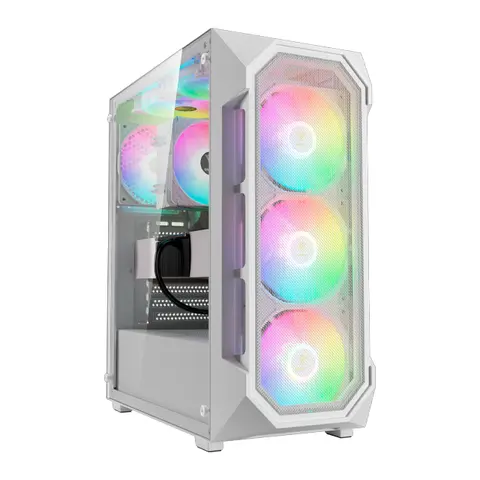 Gabinete Gamdias Aura GC1 Elite White Mesh Templado 4x12cm ARGB