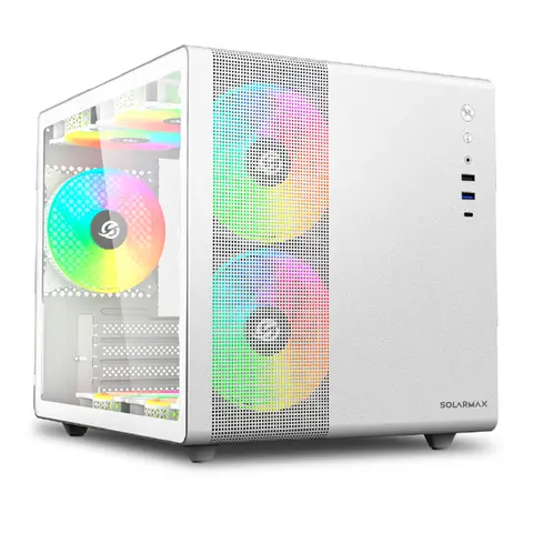 MES DEL GAMER Gabinete Solarmax CM-W300 White Templado Cubo 3x12CM RGB