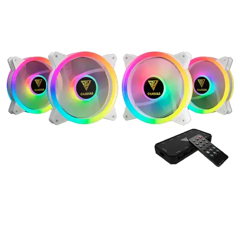 MES DEL GAMER Cooler Fan KIT 4 Coolers Gamdias Aeolus M2-1204R White ARGB (4x120mm + Controladora + Remoto)