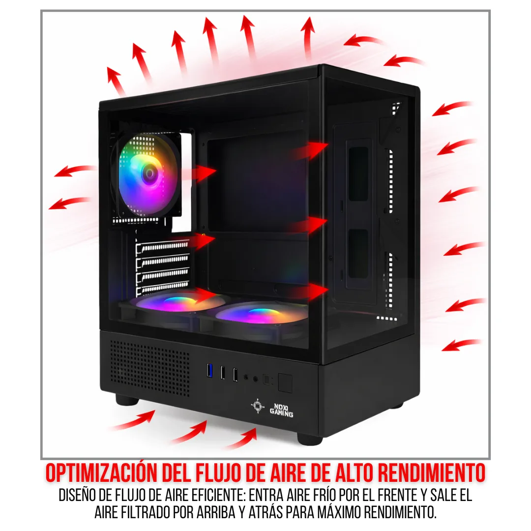 Gabinete Noxi Gaming Kurt Negro 3x120mm Rgb Fans + Fuente Noxi 500w