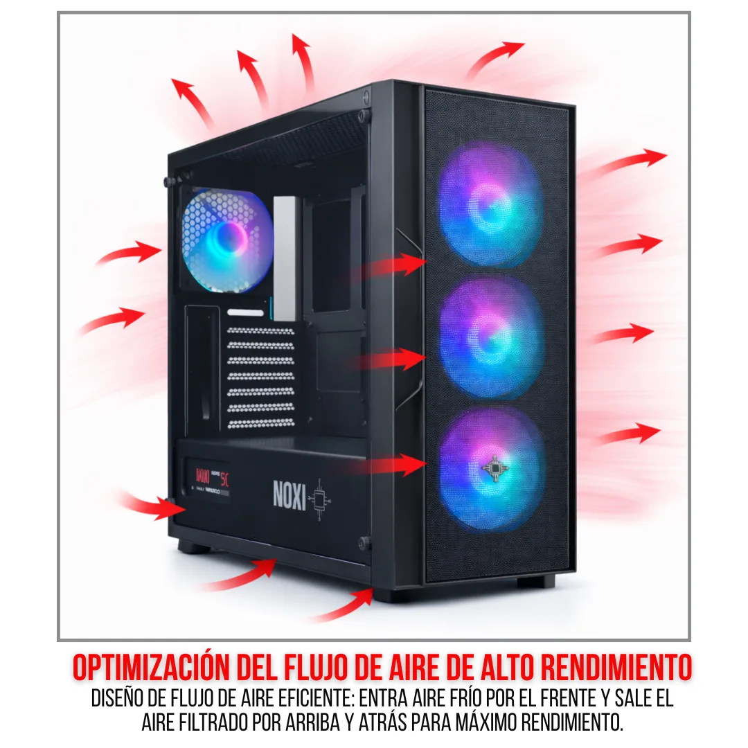 Gabinete Noxi Gaming Flare V2 4x120mm Rgb Fans Fuente 500w + Teclado Y Mouse