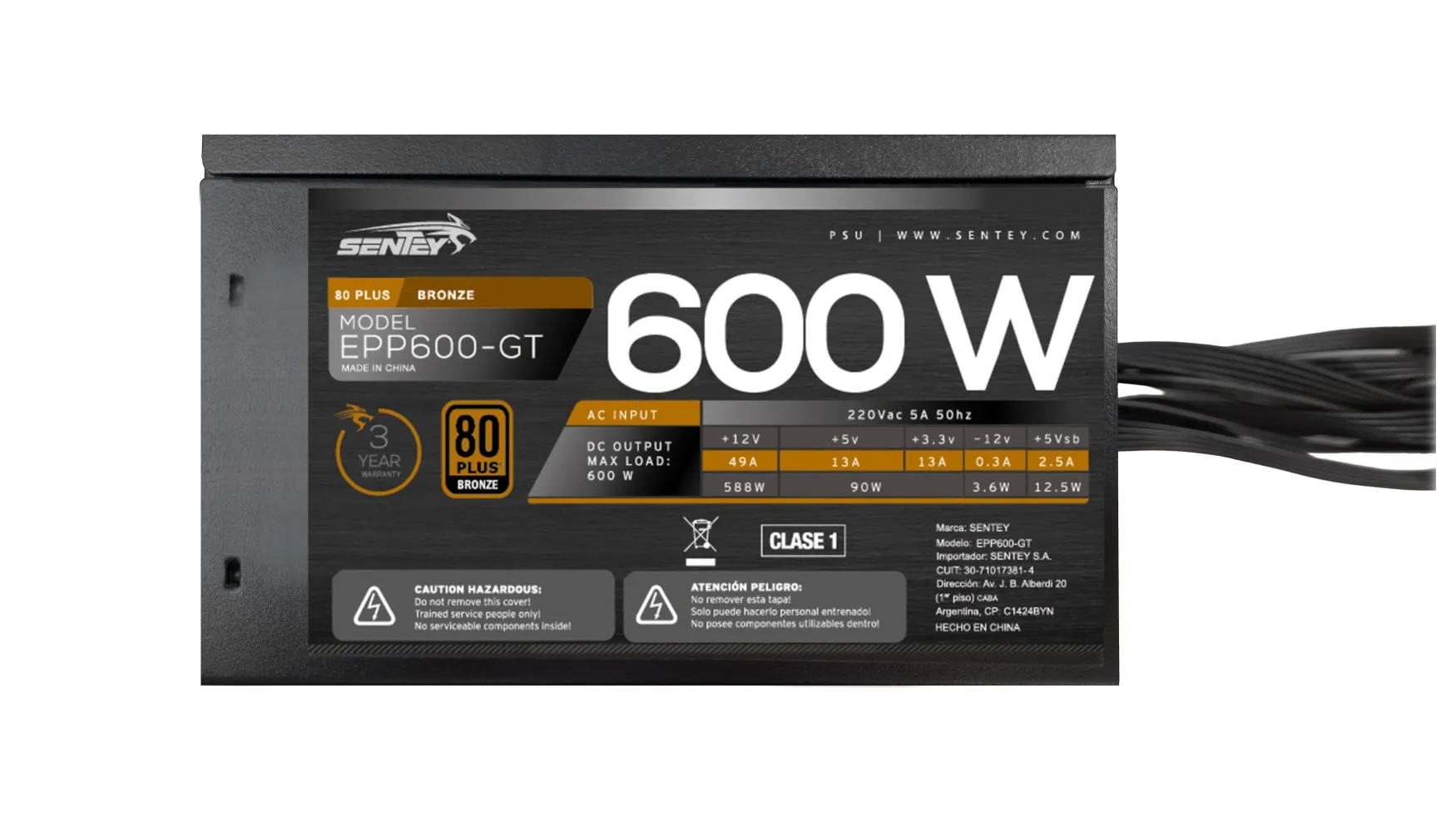 Fuente Sentey Epp600 600w 80 Plus Bronze