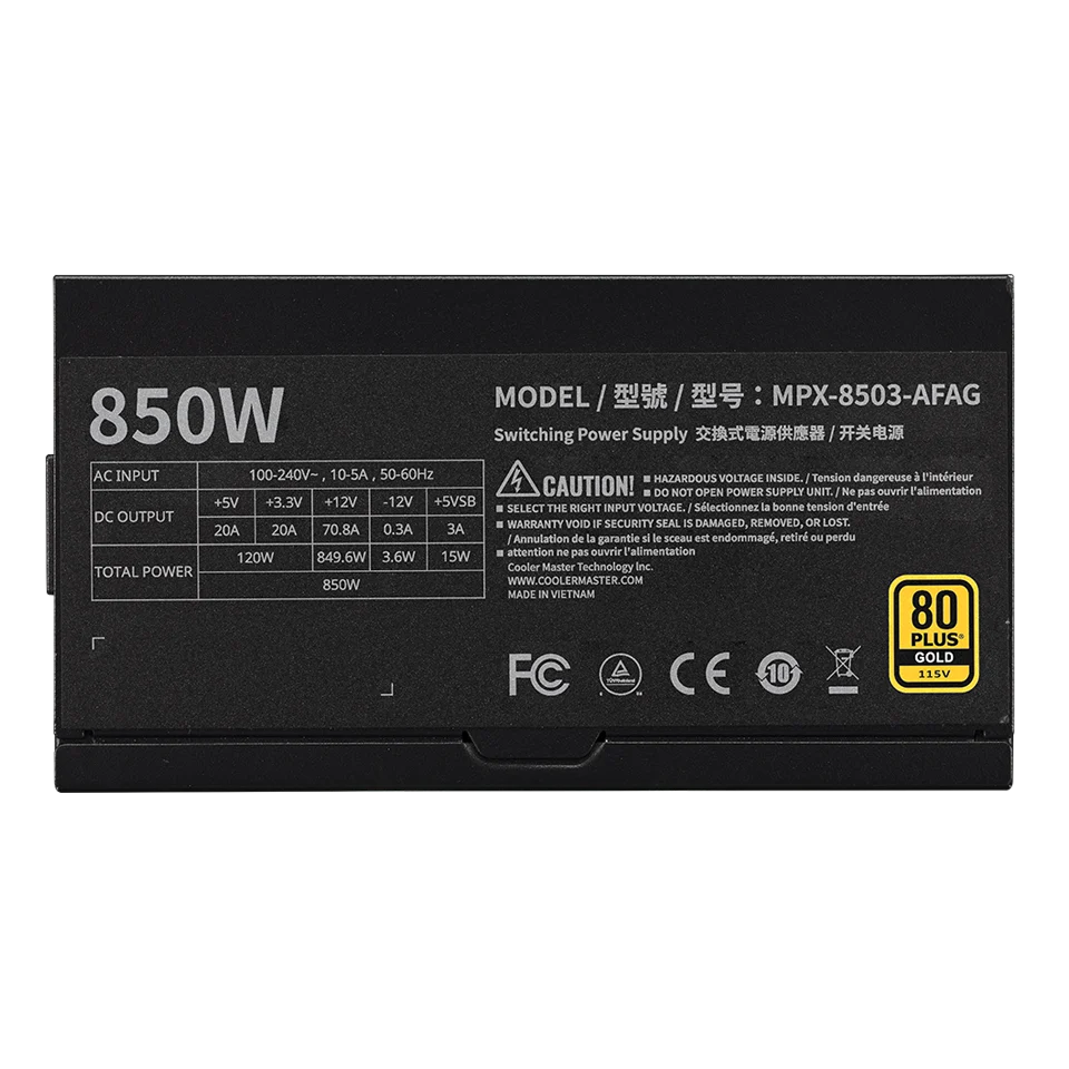 Fuente Cooler Master Mwe Gold V3 Atx 3.1 850w Full Modular 80 Plus Gold Black