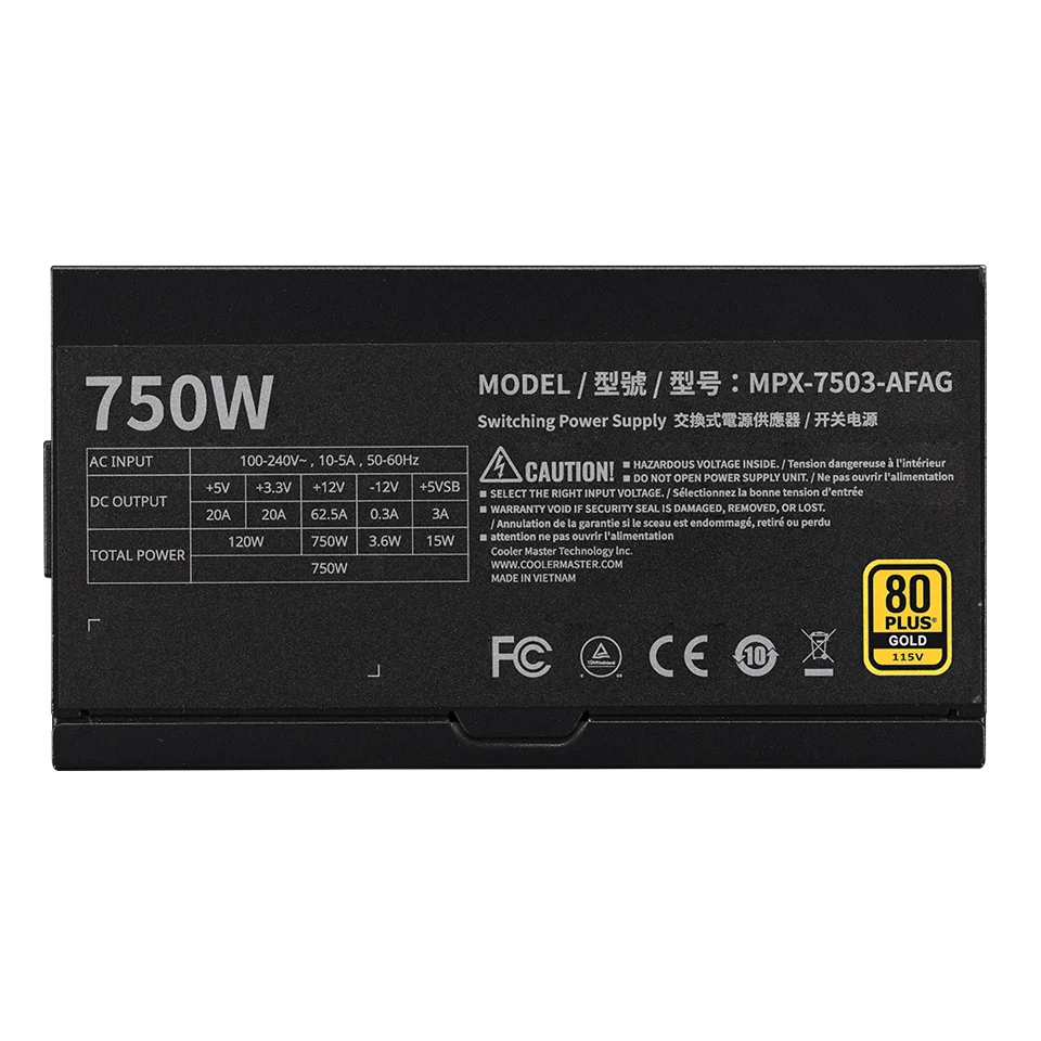 Fuente Cooler Master Mwe Gold V3 Atx 3.1 750w Full Modular 80 Plus Gold Black
