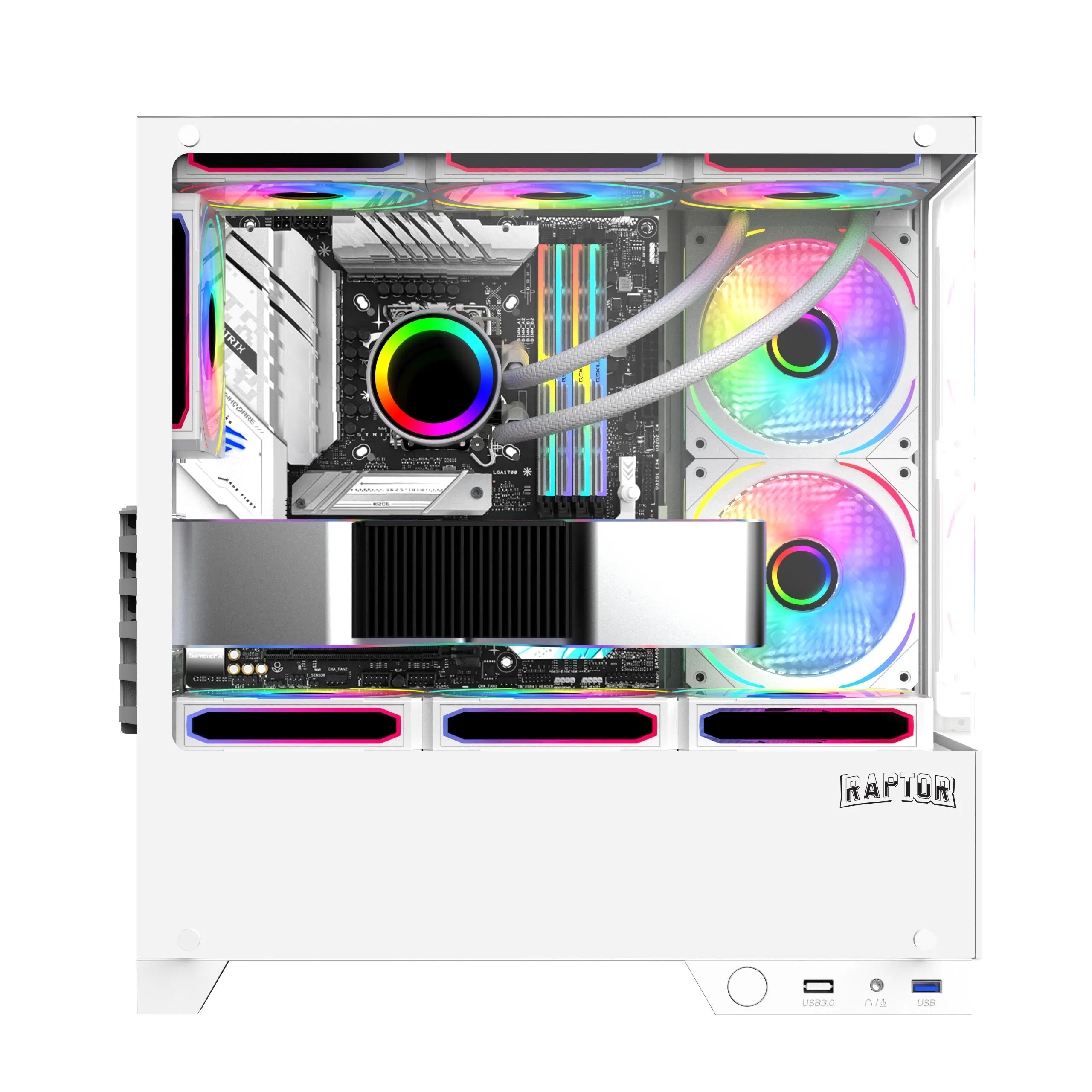 Gabinete Raptor Thunder Strike Tg X2 Mid-tower Rgb Fan X1 White