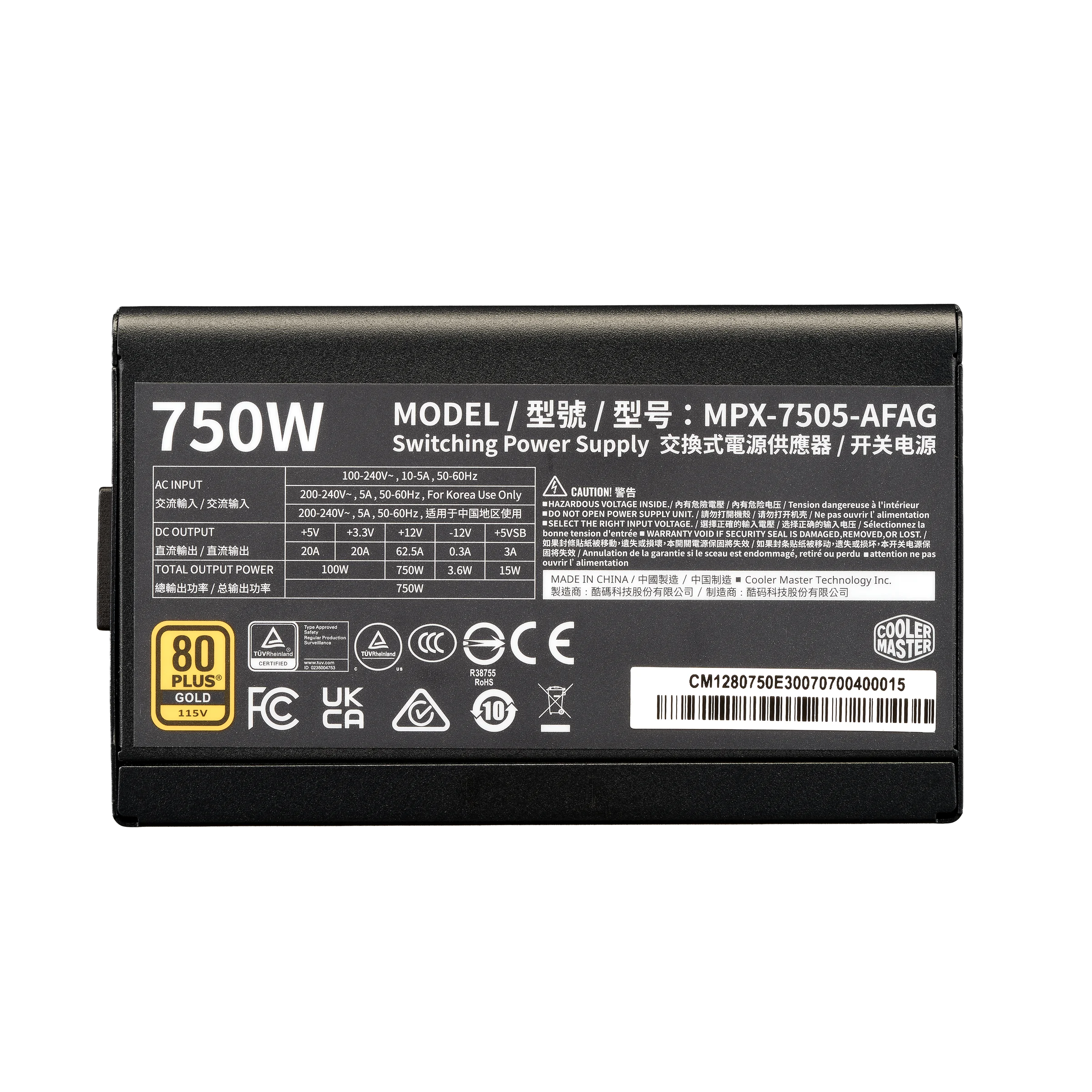 Fuente Cooler Master ELITE GOLD atx 3.1 750w Full Modular 80 Plus Gold Black