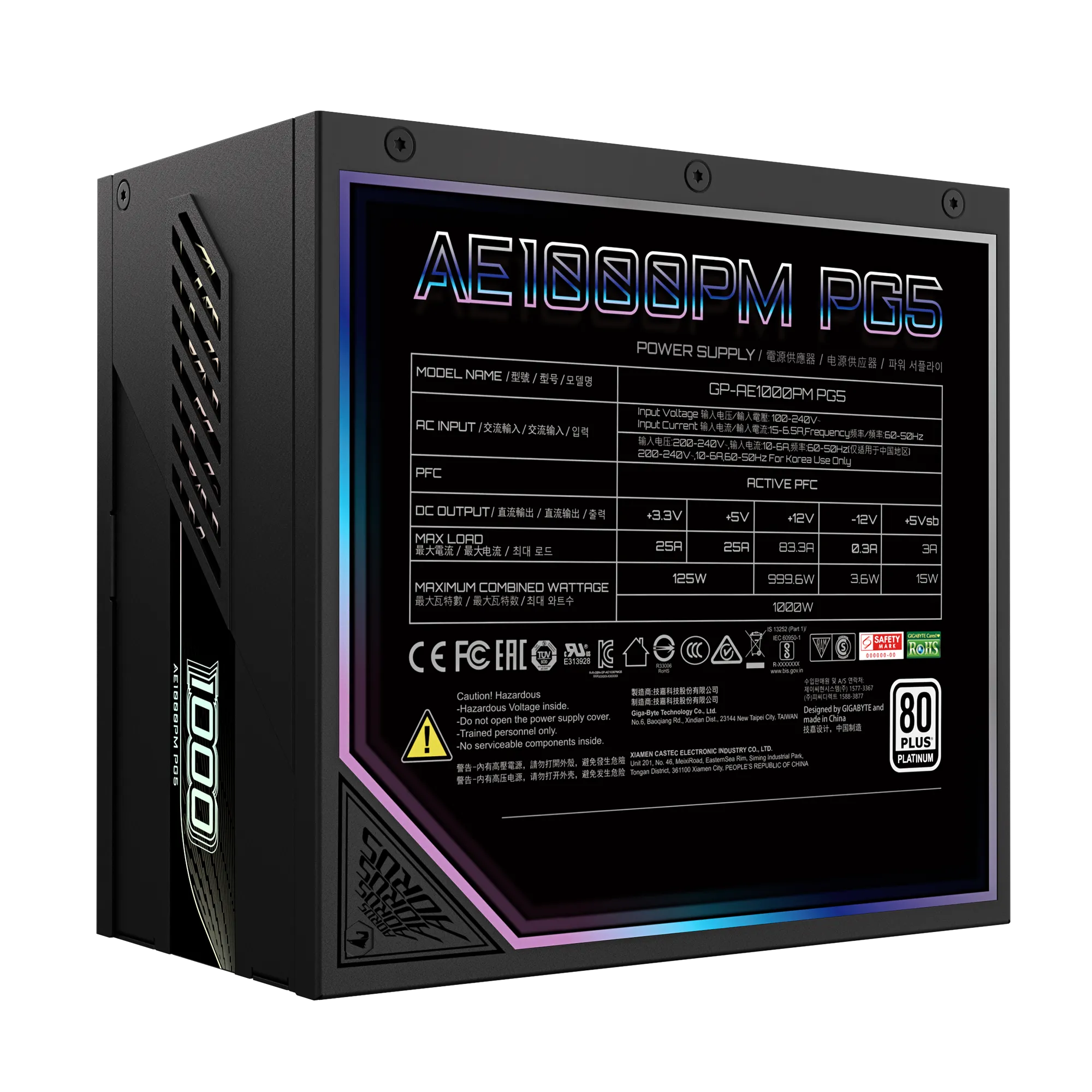 Fuente 1000w Gigabyte Aorus Ae1000pm Pg5 80 Plus Platinum Full Modular