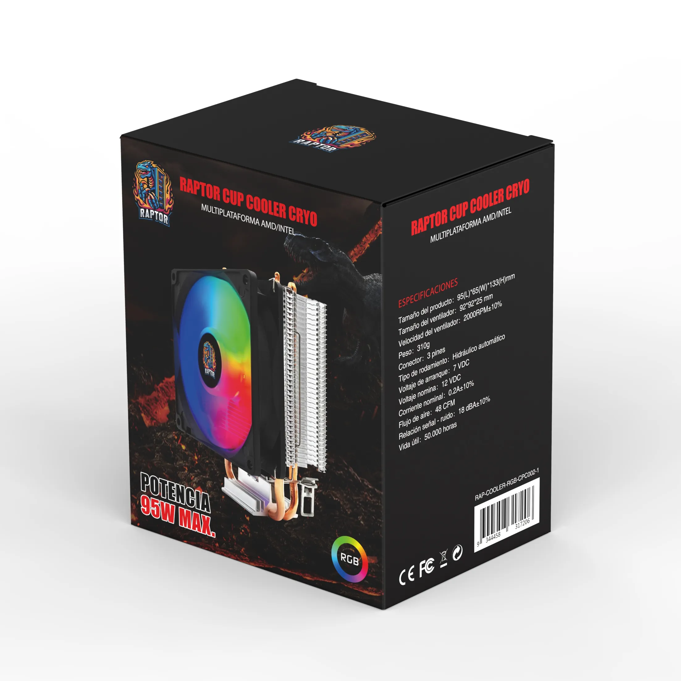 Cpu Cooler Raptor Cryo Rgb Potencia Max 95w P-amd-intel