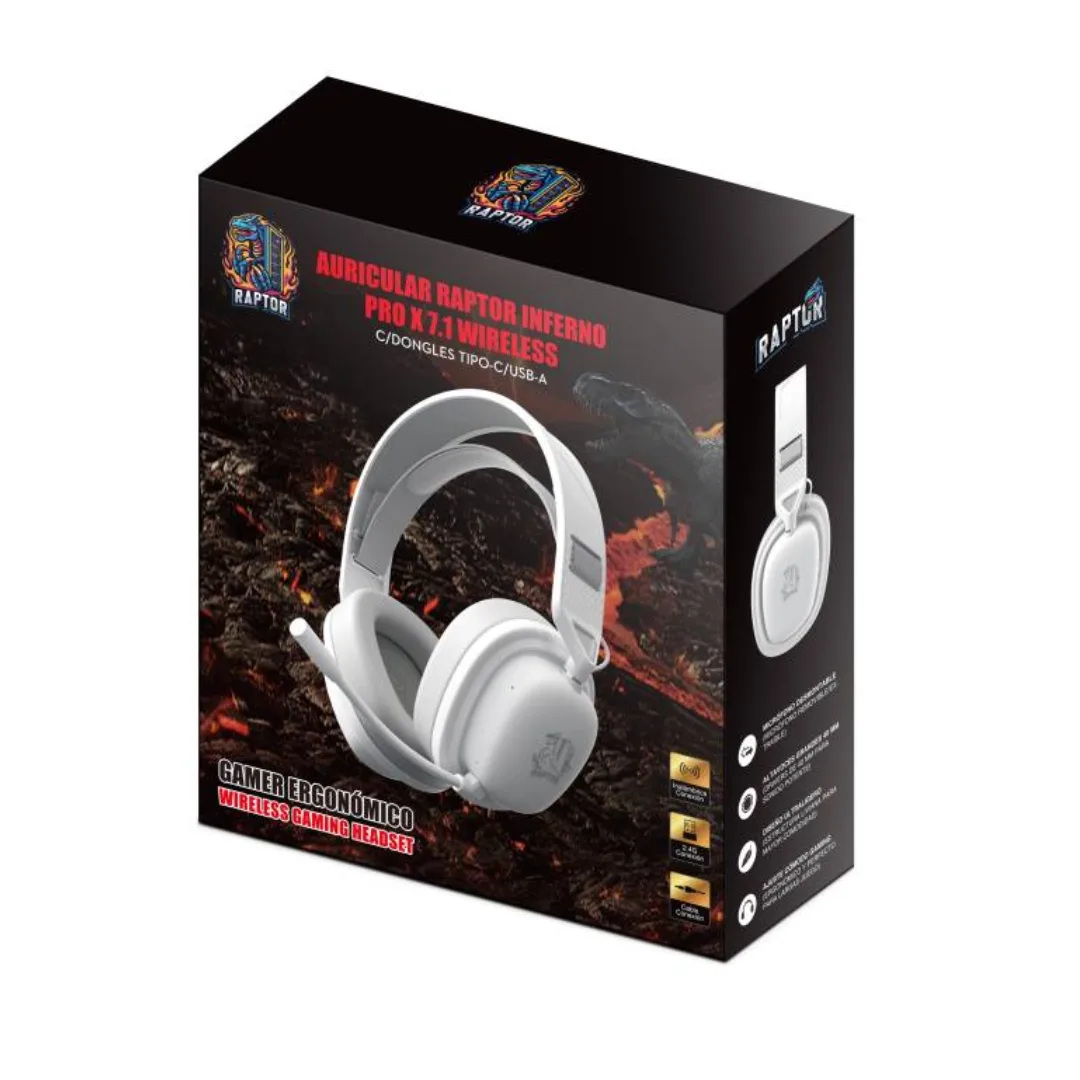 Auricular Gamer Raptor Inferno Pro X 7.1 Wireless C-dongle Blanco