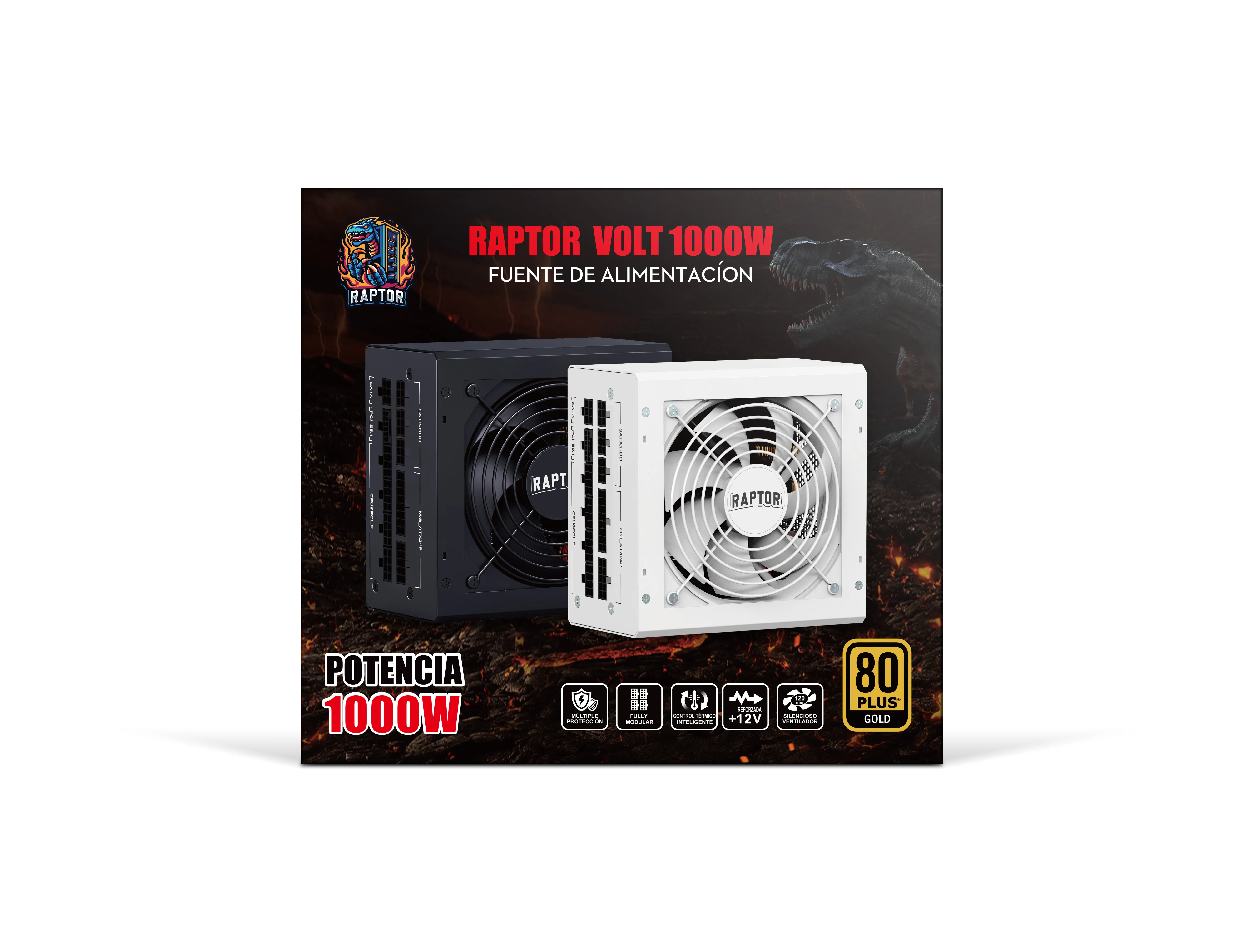Fuente Raptor Volt 1000w 80 Plus Gold Full Modular Pcie 5.1 Blanca