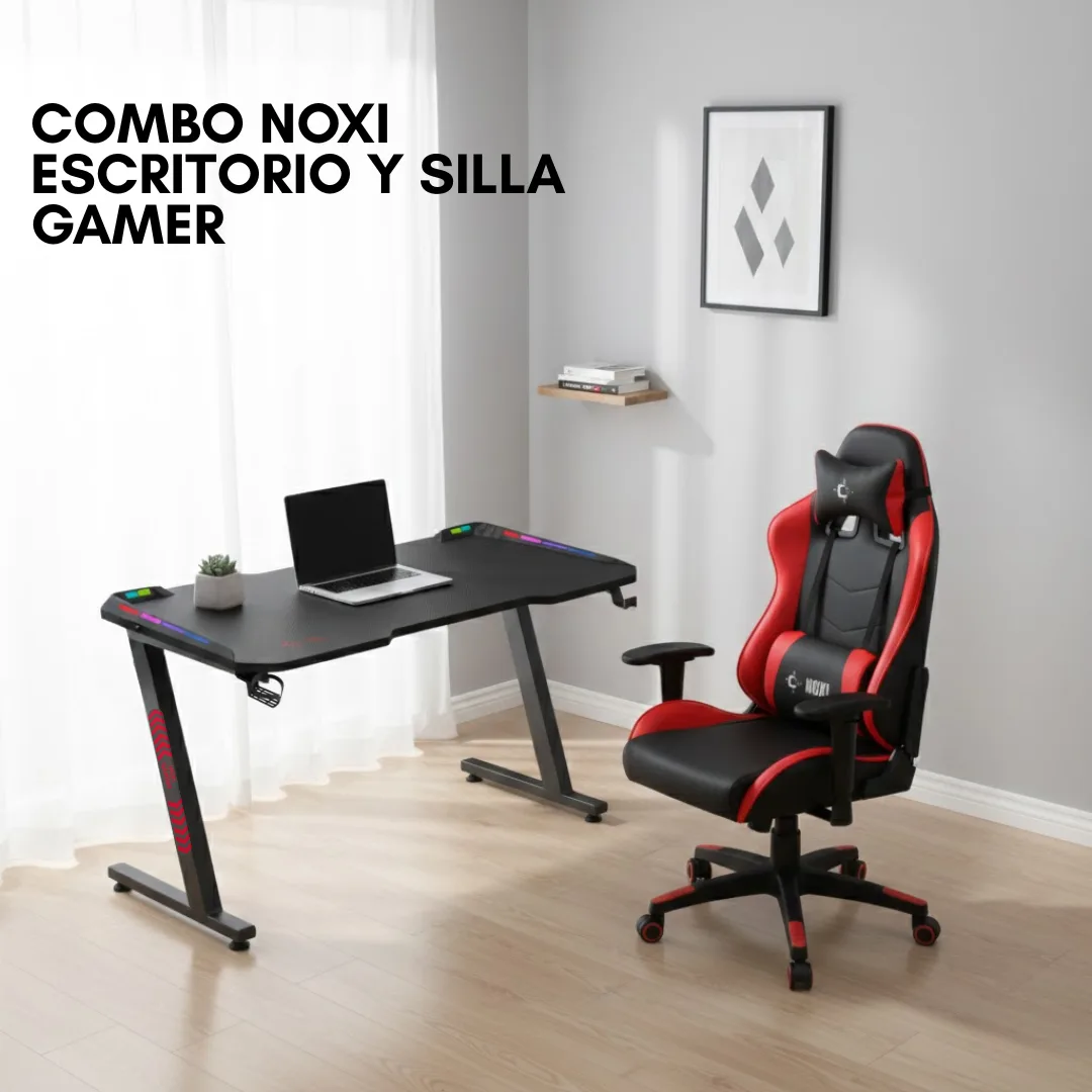 Combo Noxi Escritorio Y Silla Gamer Negra-roja