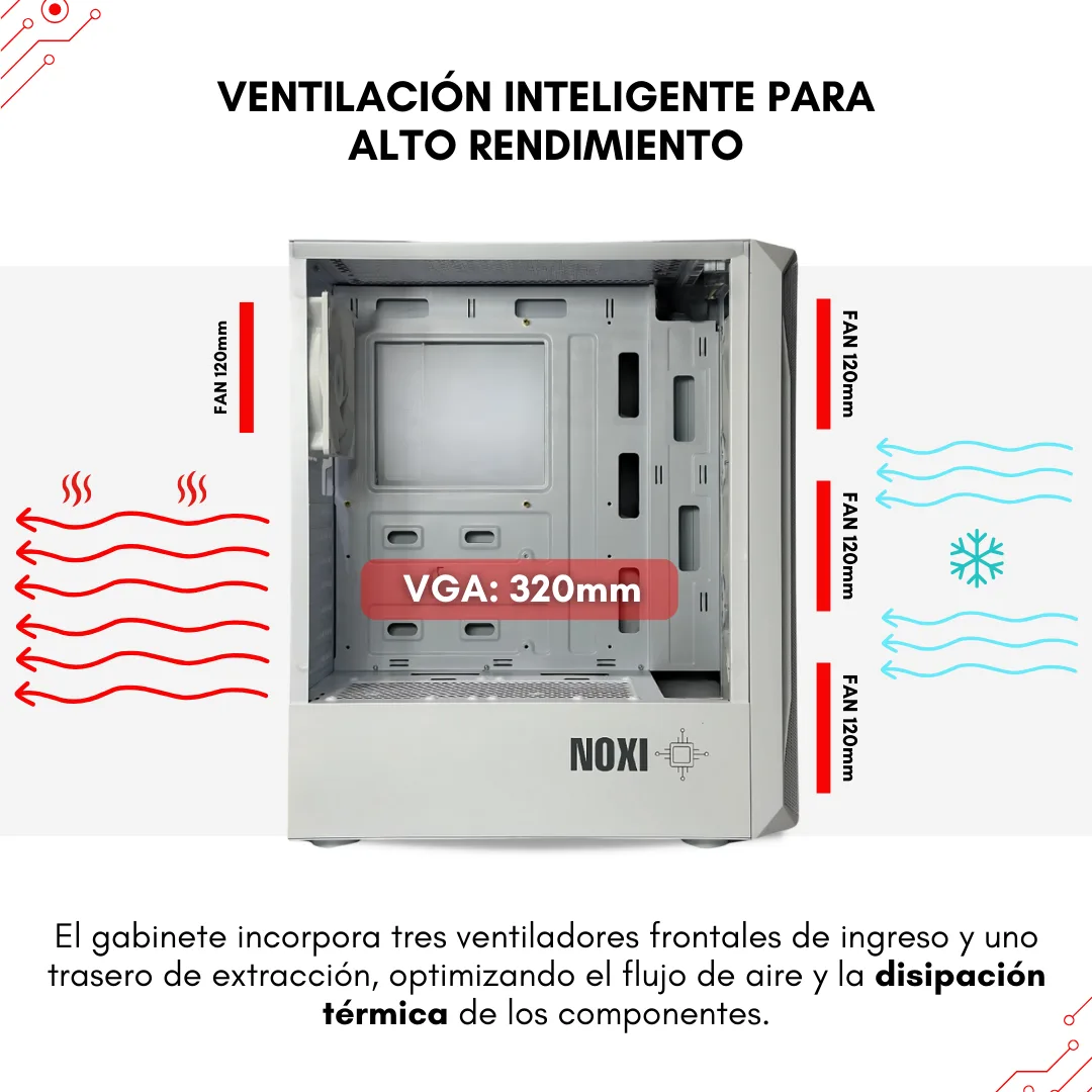 Gabinete Noxi Gaming Hika Blanco 4x120mm Argb Fans