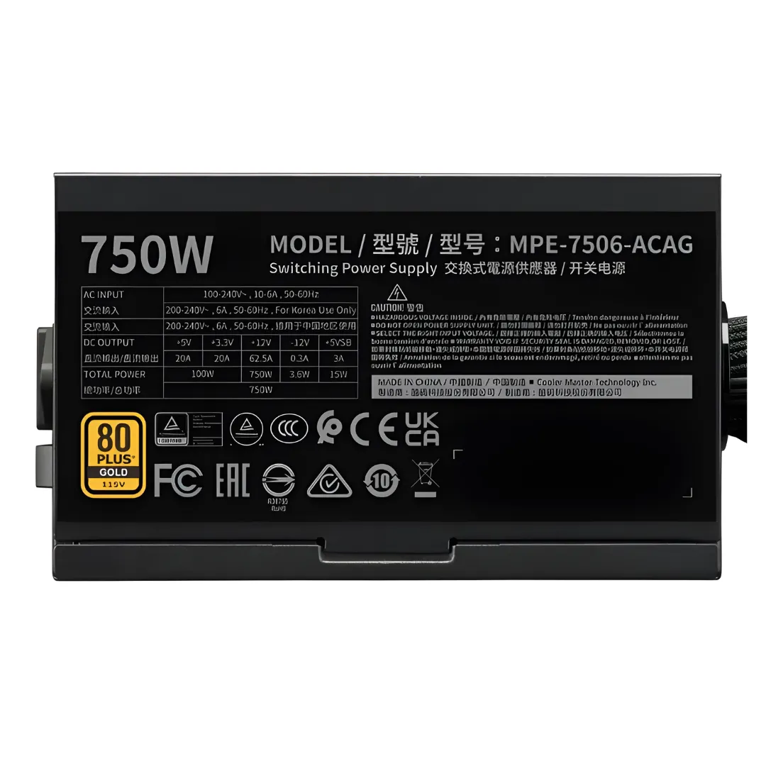 Fuente 750w Cooler Master Mwe 80 Plus Gold