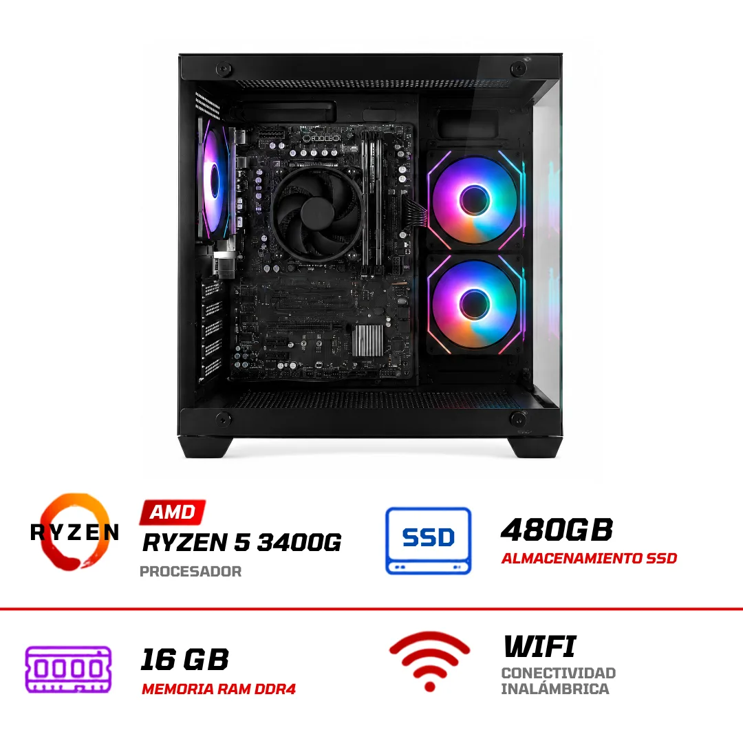 Noxi Gaming Pc Amd Ryzen 5 3400g | 16 Gb | 480gb | Wifi | Monitor Cooler Master 100hz