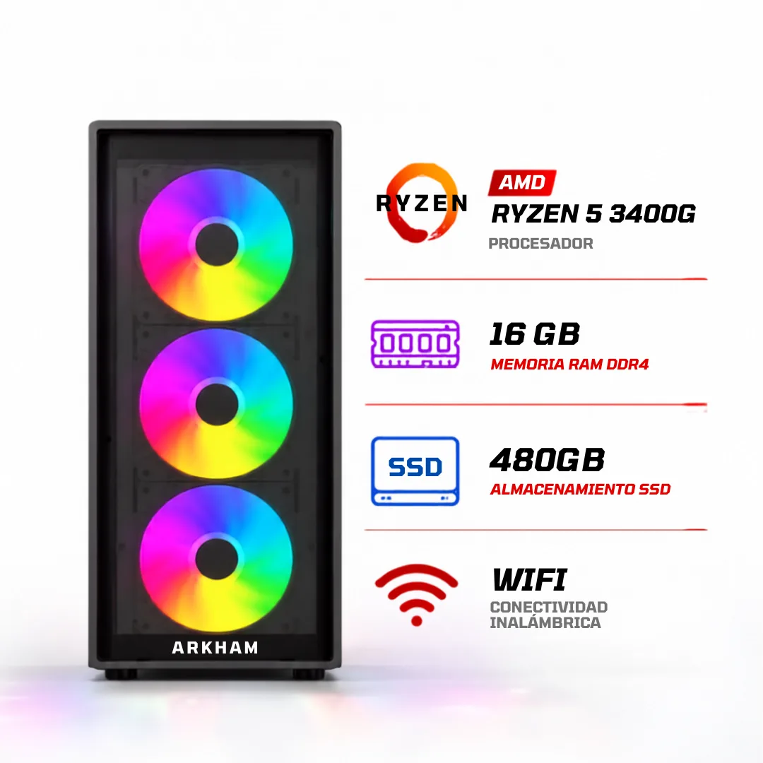Noxi Gaming Pc Amd Ryzen 5 3400g | 16 Gb | 480gb | Wifi | Monitor Cooler Master 100hz | Silla Gamer