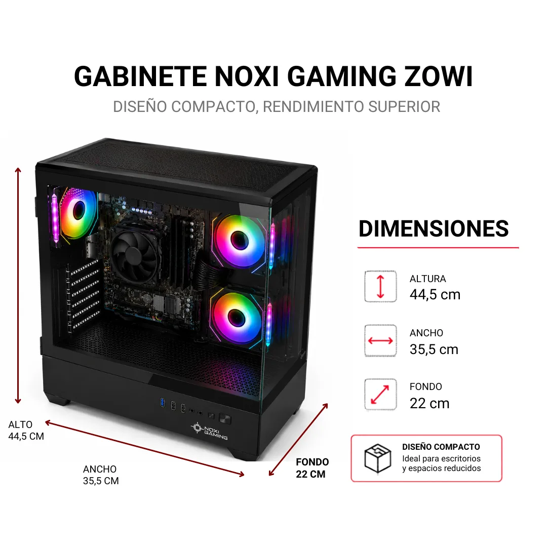 Gabinete Noxi Gaming Zowi Negro 3x120mm Argb Fans