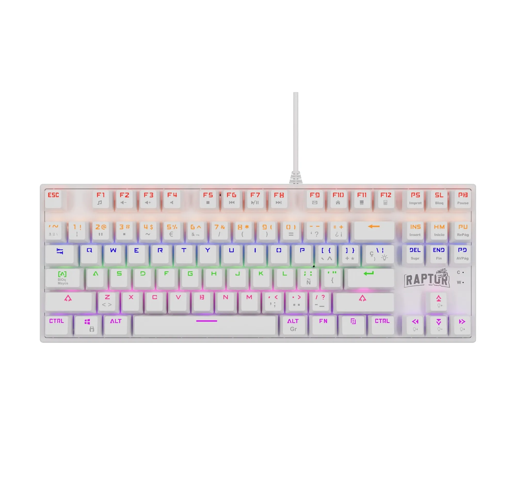 Teclado Gamer Raptor Fireclaw M87 Mecanico Retroiluminado Switch Red Outemu White