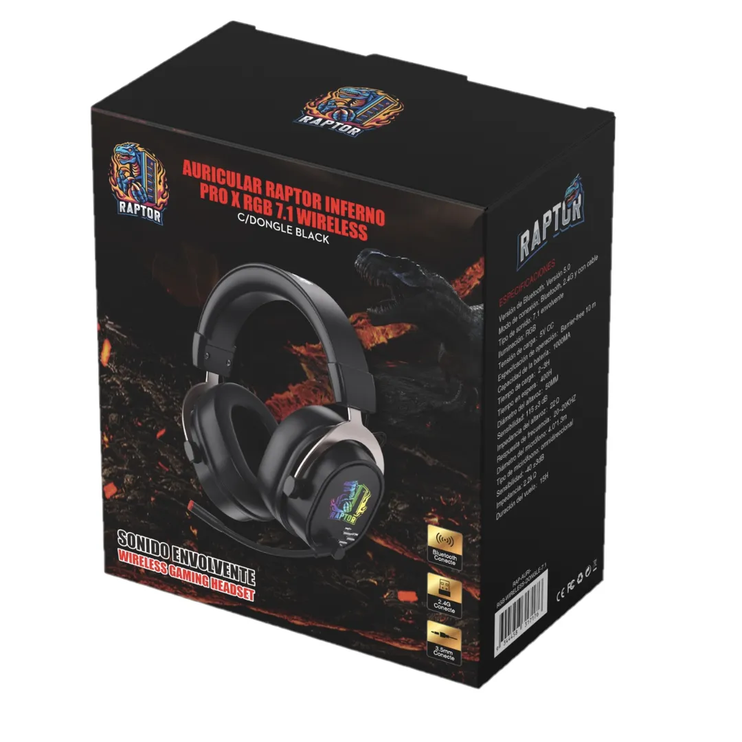 Auricular Raptor Inferno Pro X 7.1 Rgb Wireless Usb Negro