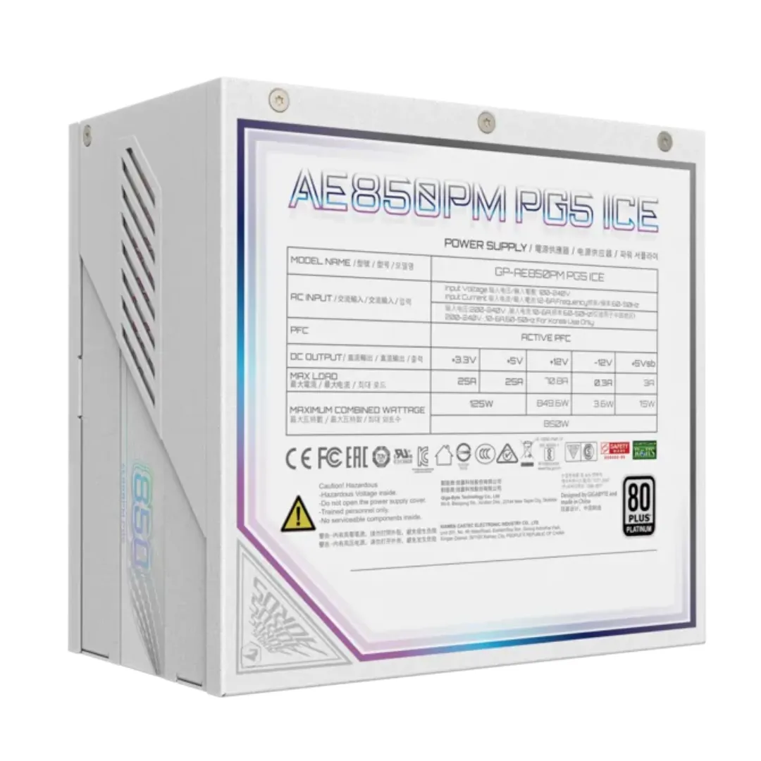 Fuente Gigabyte Aorus 850w Ae850pm Pg5 Ice 80 Plus Platinum Full Modular