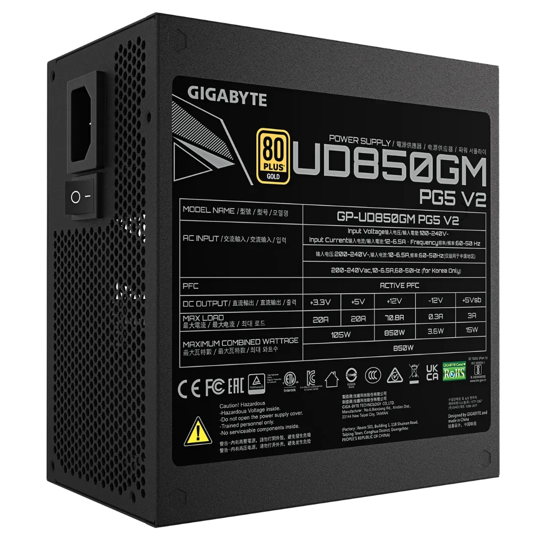 Fuente Gigabyte 850w Ud850gm 80 Plus Gold Full Modular