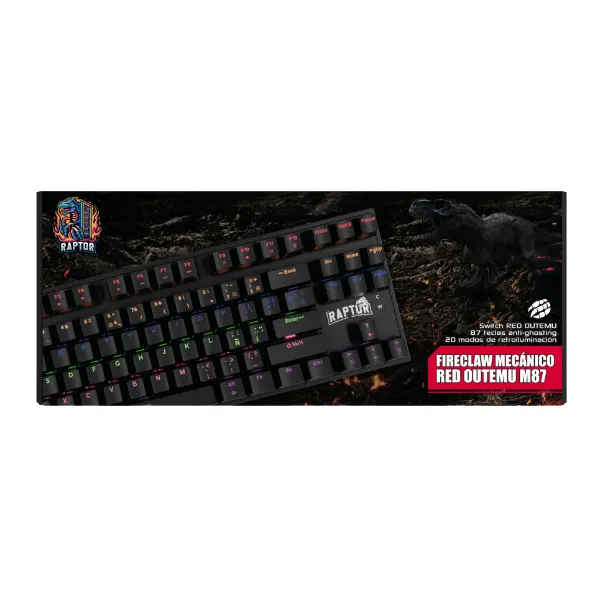 Teclado Gamer Raptor Fireclaw M87 Mecanico Retroiluminado Switch Red Outemu White