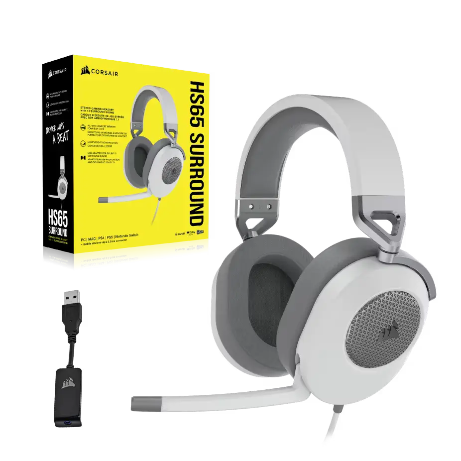 Auricular Corsair Hs65 Gaming Surround 7.1 White