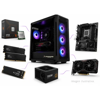 PC GAMER R5 5500 + A520M + 16GB 2X8 + RX 7600 + SSD SATA 480GB + 550W 80P + GABINETE GAMER RGB