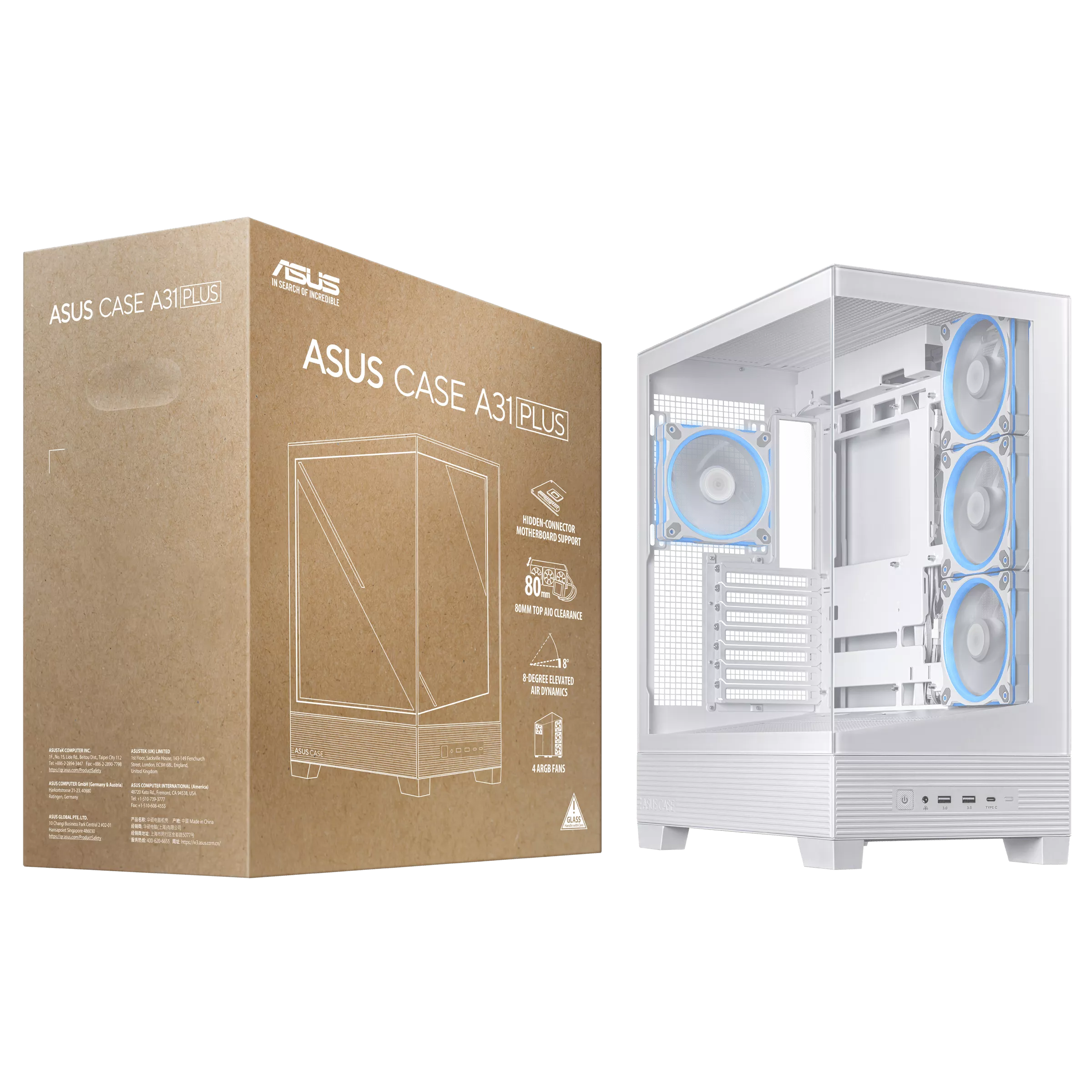 Gabinete Gamer Asus A31 Plus Tg Argb White V Templado