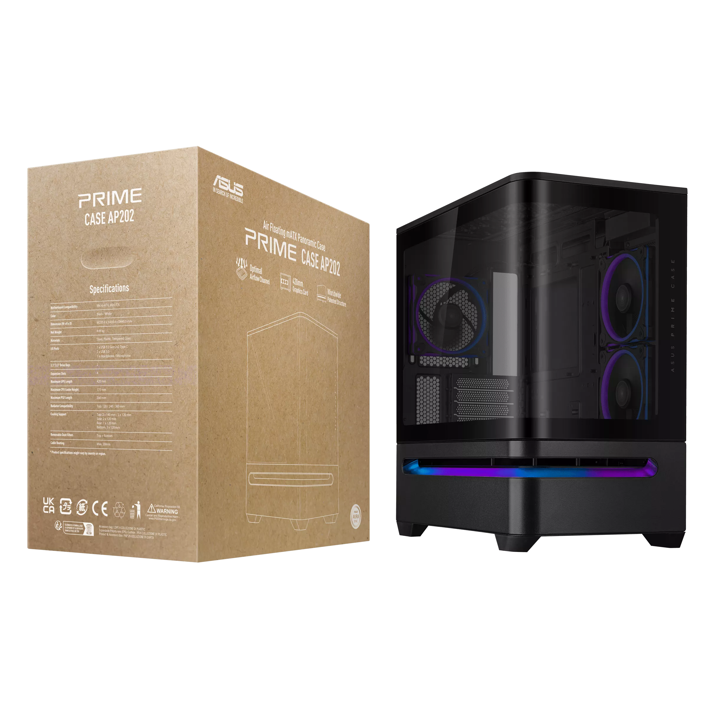 Gabinete Gamer Asus Prime Ap202 Tg Argb Black V Templado