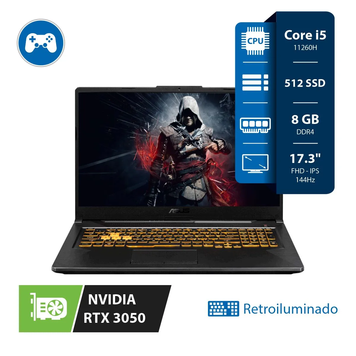 Notebook Asus TUF Gaming FX706H I5 11260H - 8GB - 512SSD - GeForce RTX 3050 - 17,3" FHD 144Hz