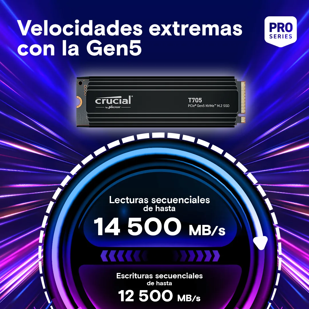 Disco Solido SSD NVMe 2TB Crucial T705 14500MB/s