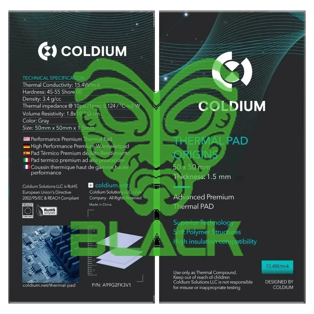 THERMAL PAD COLDIUM ORIGINS 50X50 1.5MM 15.4W/MK