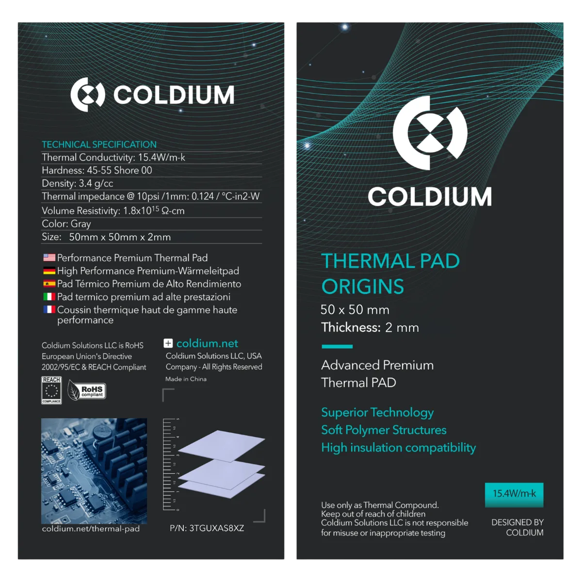 Thermal Pad Coldium Origins 50x50 2mm 15.4W/mk