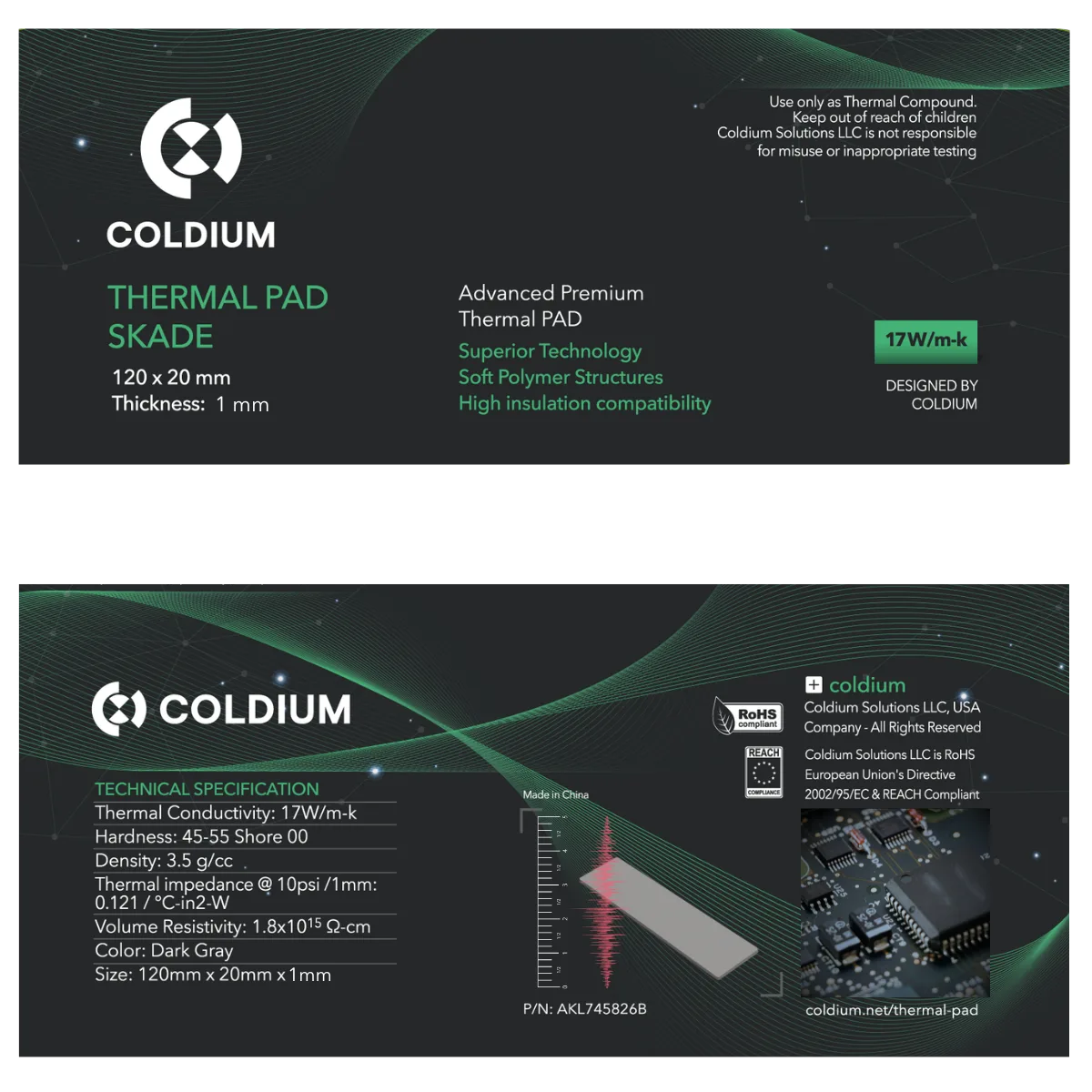 Thermal Pad Coldium Skade 120x120 1.0mm 17W/mk