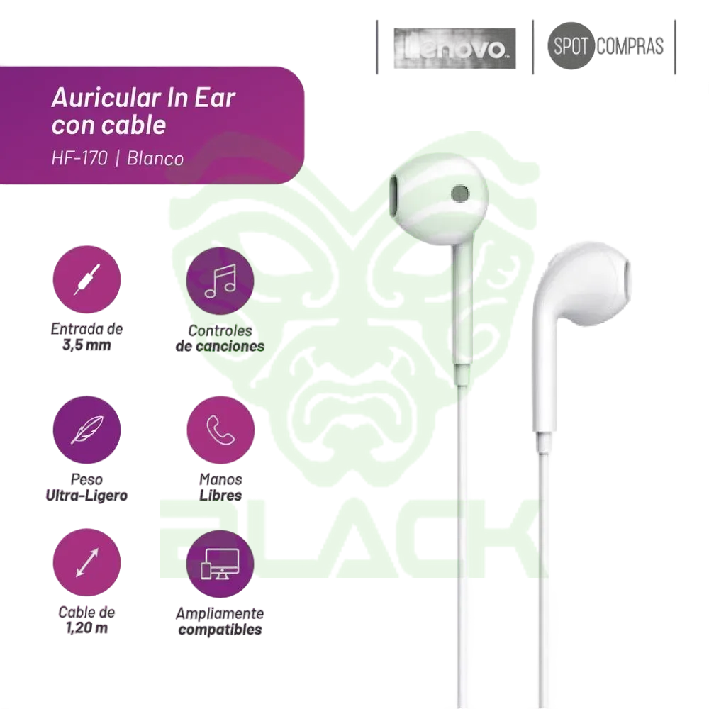 ACCESORIO LENOVO HEADPHONES CABLE BLANCO