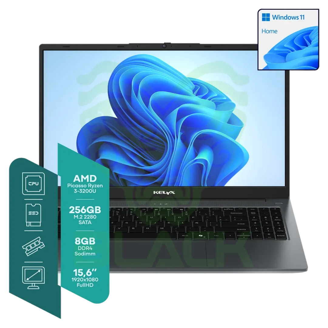 NOTEBOOK KELYX 15.6" FHD AMD RYZEN 3-3200U 8GB M.2 256GB WIN 11 HOME GRIS OSCURO