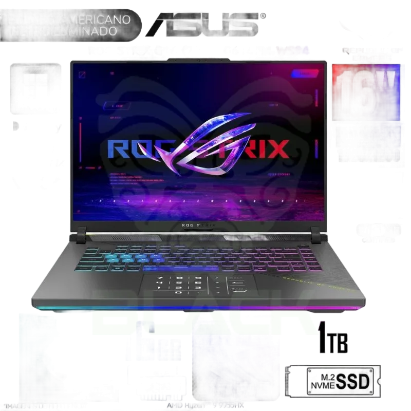 NOTEBOOK GAMER ASUS ROG STRIX G16 16" AMD RYZEN 9 9955HX 16GB DDR5 SSD 1TB RTX 5070 FREE DOS G614FP-RV075