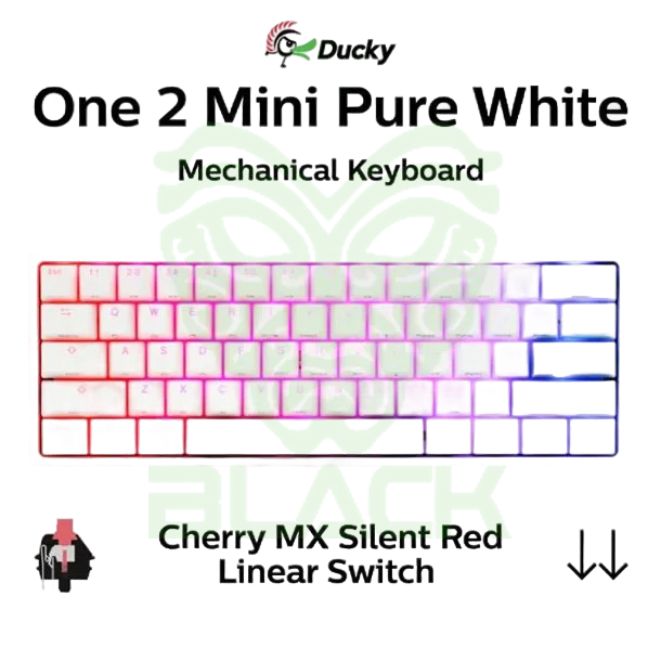 TECLADO GAMER DUCKY ONE 2 MINI PURE WHITE RGB VERSION GAMING CHERRY MX RED DOUBLE-SHOT PBT MECANICO