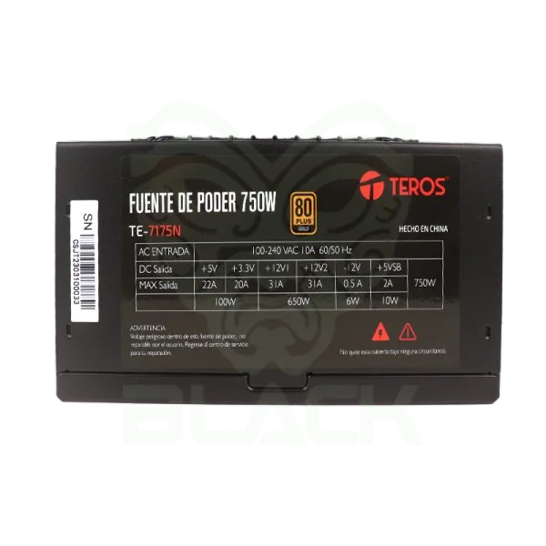 FUENTE TEROS TE-7175N 750W 80 PLUS GOLD ATX FULL MODULAR
