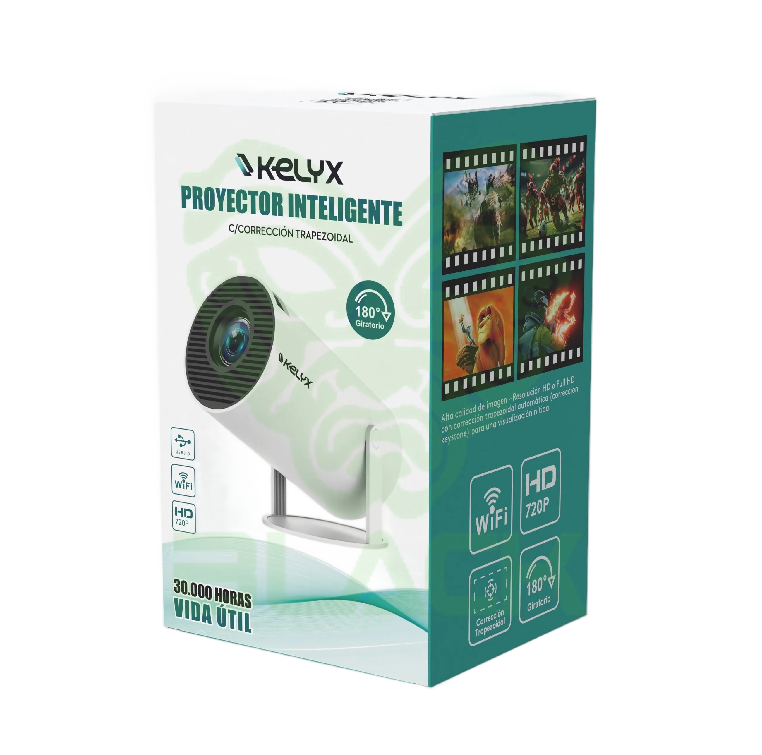 PROYECTOR KELYX 720P 2GB+8GB 180 LUMENES BLUETOOTH/WIFI ANDROID BLANCO