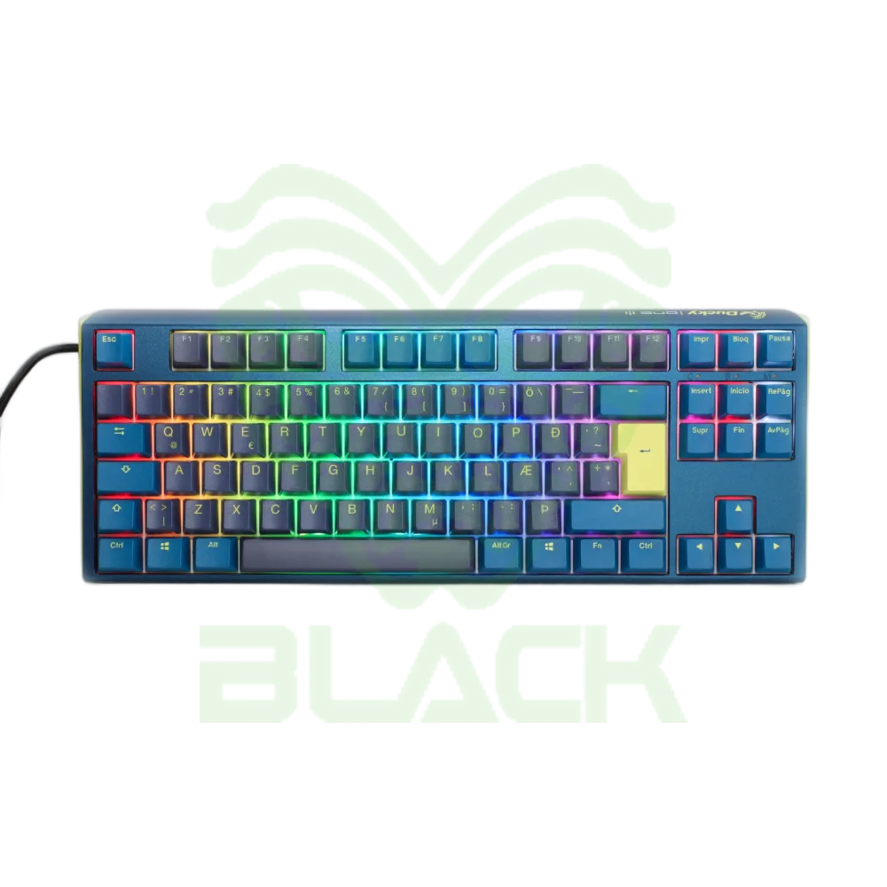 TECLADO MECANICO DUCKY ONE 3 TKL DAYBREAK TECLAS AZULES INTERRUPTOR ROJO INGLES PBT DOBLE DISPARO SIN COSTURAS CAJA SUPERIOR AZUL CAJA INFERIOR GRIS C