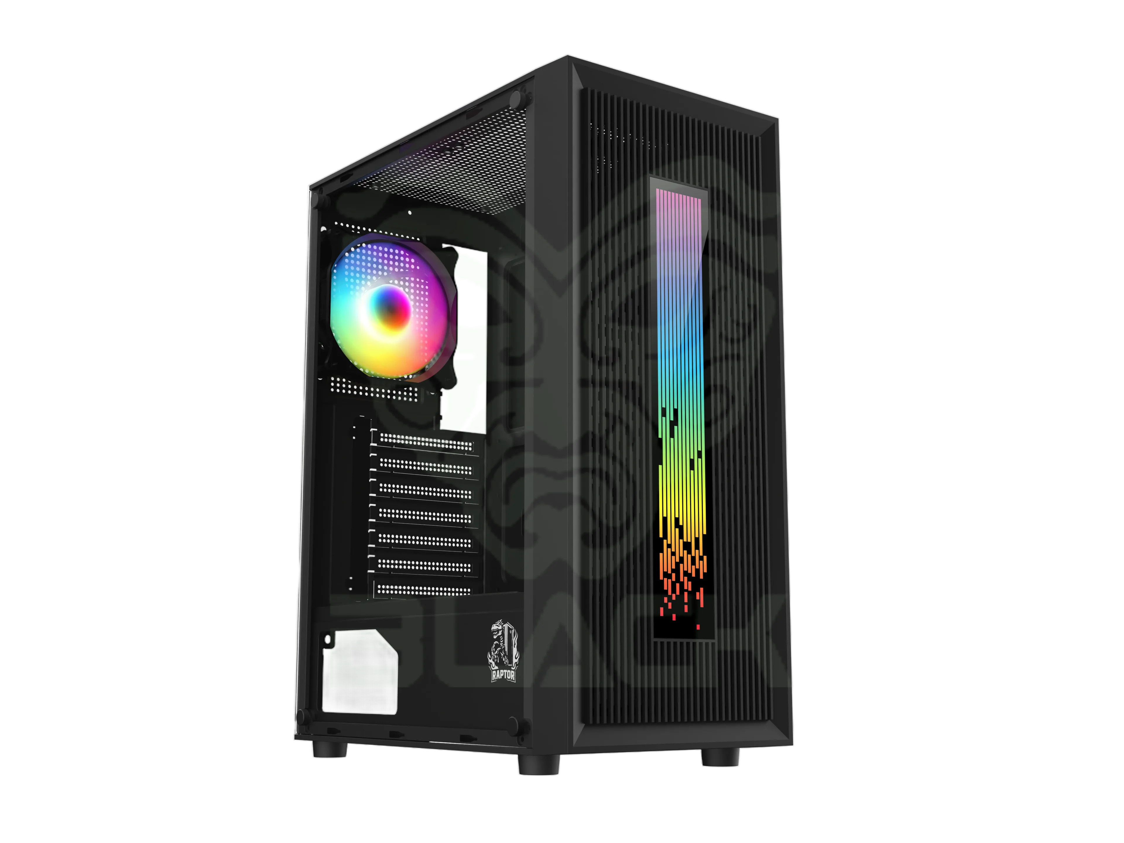 GABINETE RAPTOR VORTEX TG MID-TOWER RGB BACK FAN X1 + LED FRONT W/BUTTON CONTROL