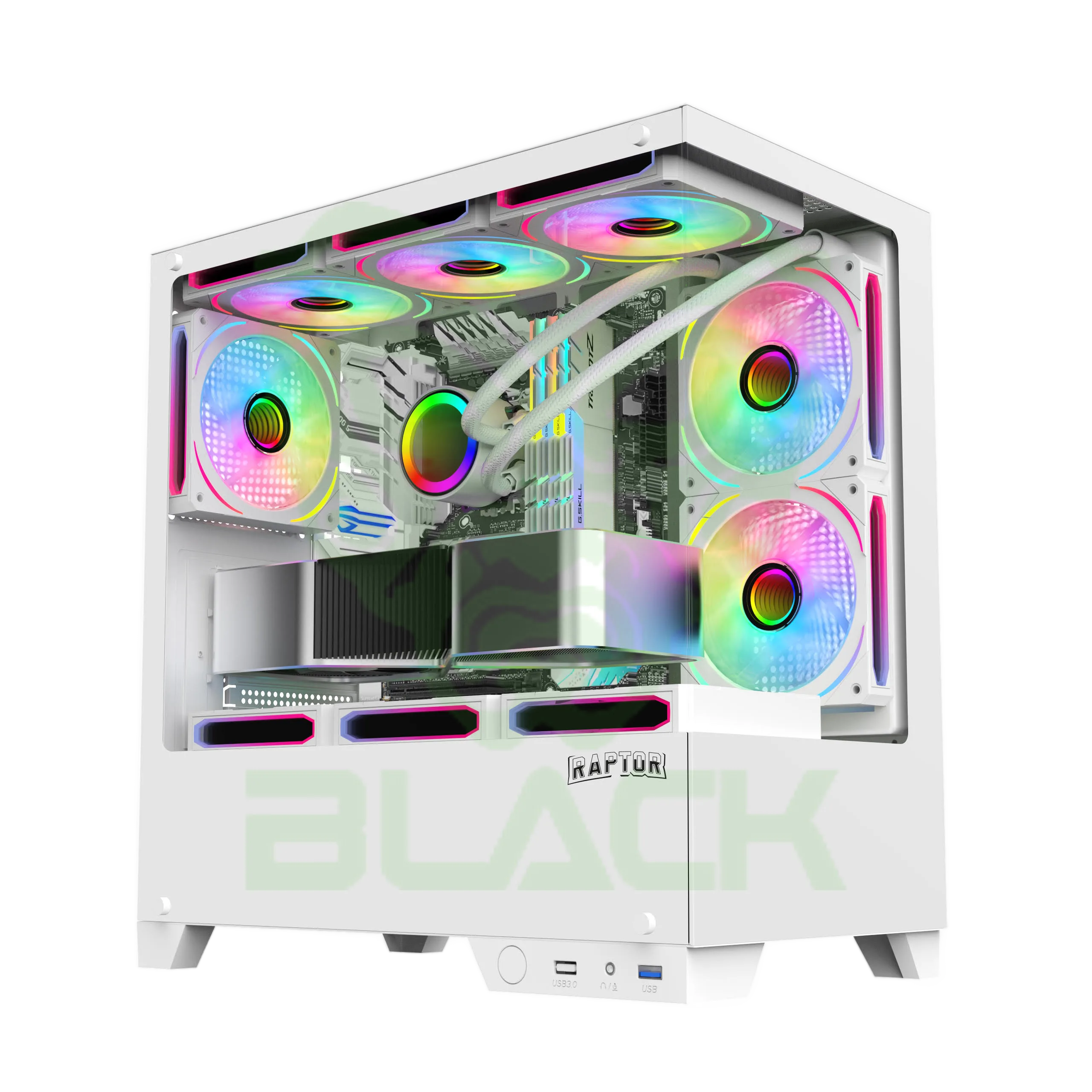 GABINETE RAPTOR THUNDER STRIKE TG X2 MID-TOWER RGB FAN X1 WHITE