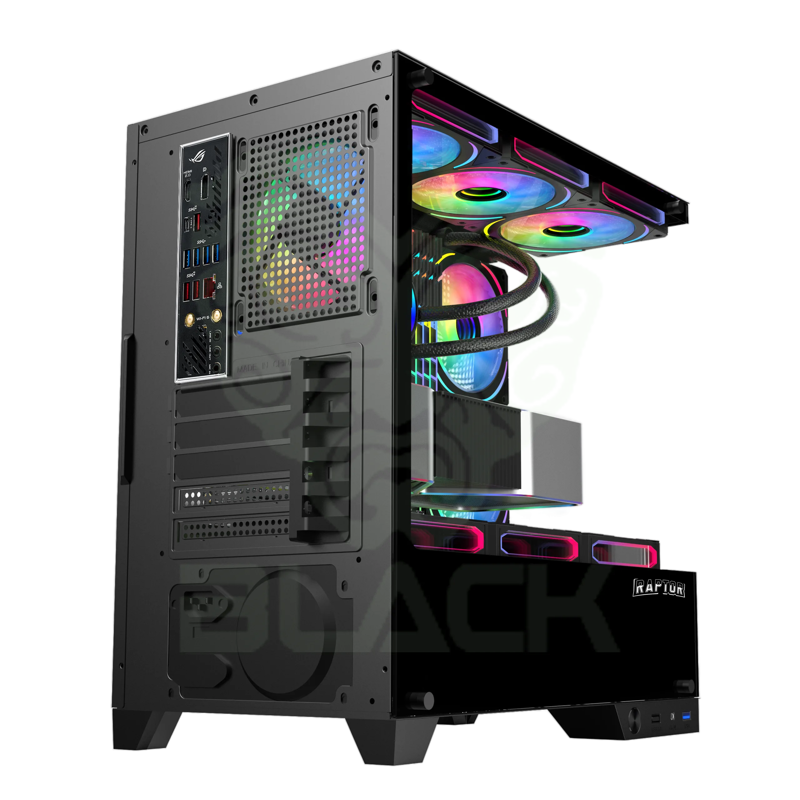 GABINETE RAPTOR THUNDER STRIKE TG X2 MID-TOWER RGB FAN X1 BLACK