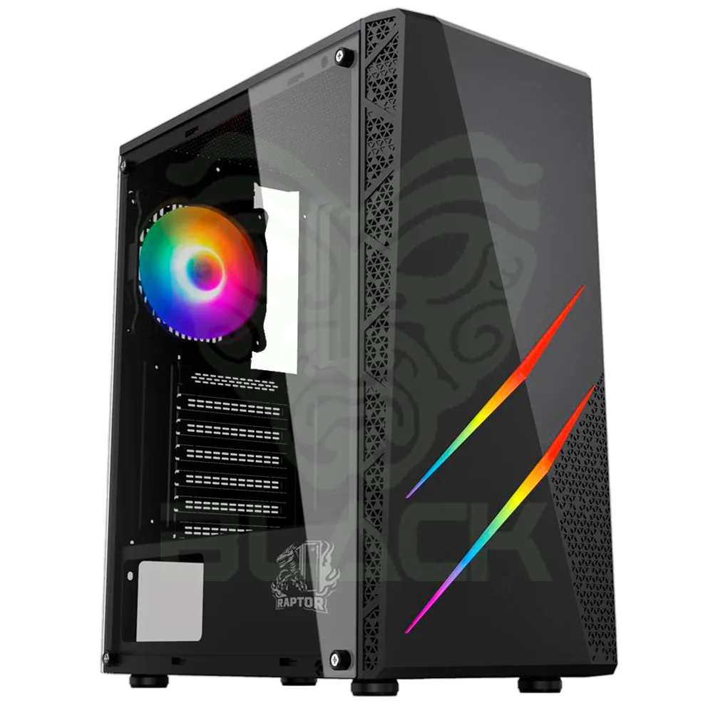 GABINETE RAPTOR BLAZE FORCE V2 TG MID-TOWER RGB FAN X3 W/BUTTON CONTROL
