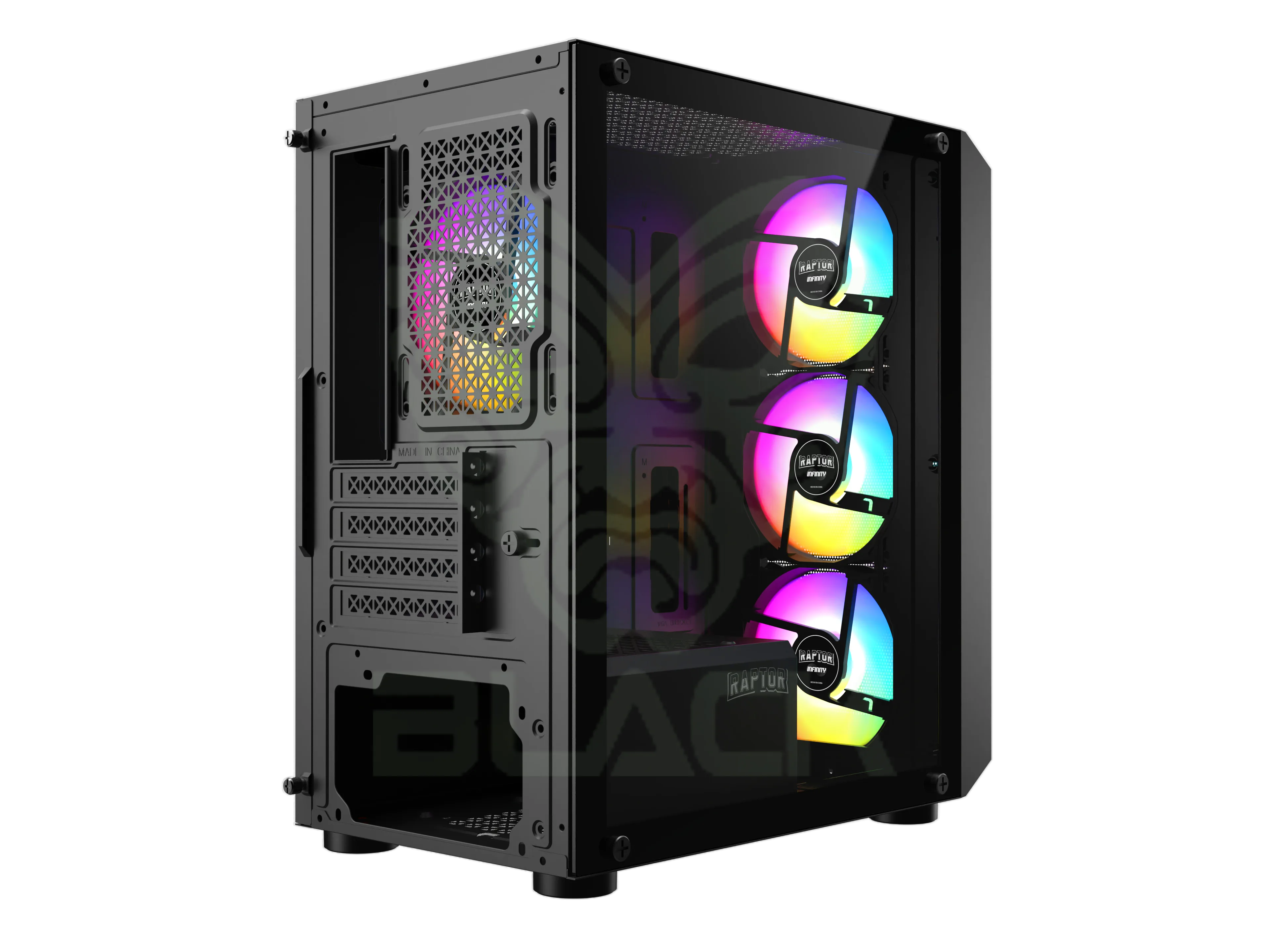 GABINETE RAPTOR INFINITY MESH TG X2 MID-TOWER RGB FAN X4