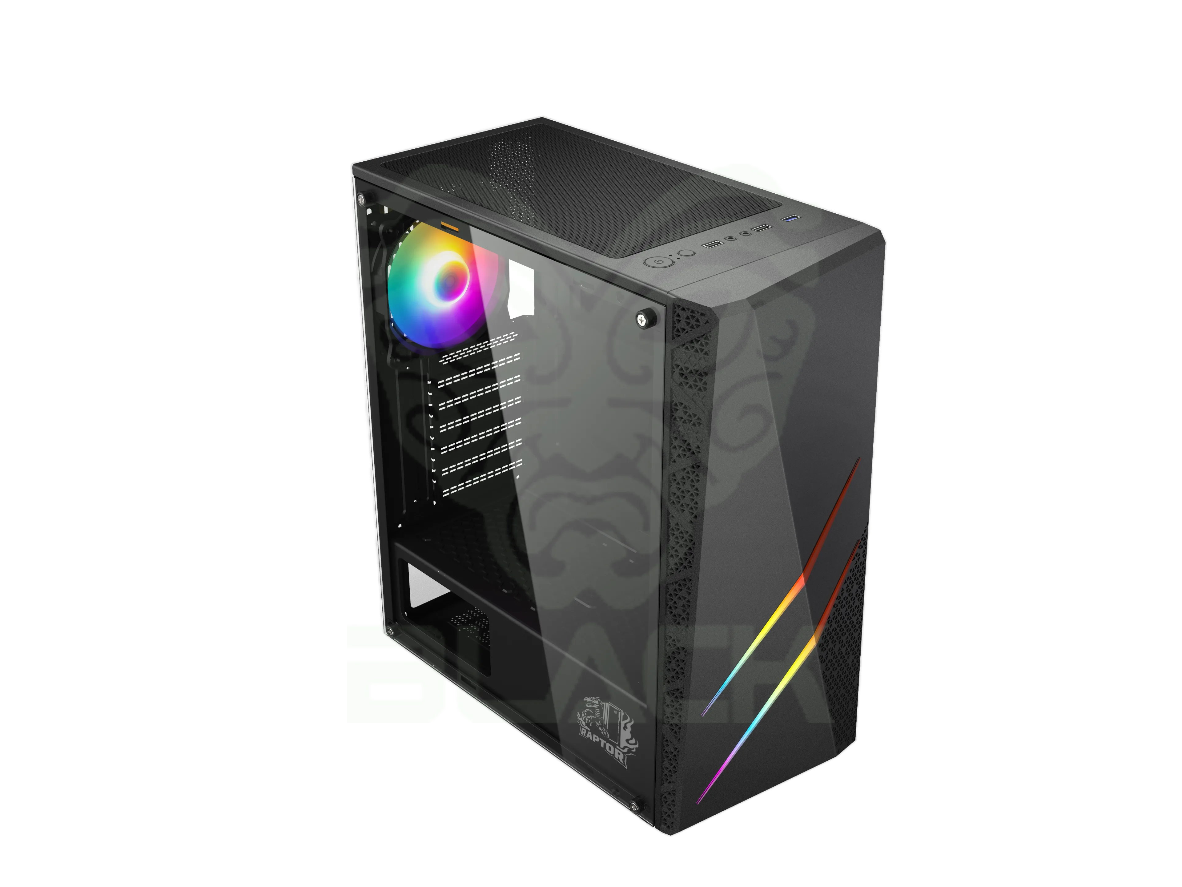 GABINETE RAPTOR BLAZE FORCE TG MID-TOWER RGB FAN X1 W/BUTTON CONTROL