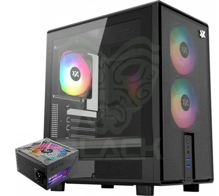 GABINETE XYZ ATOM BLACK 3X120MM ARGB FANS MESH BLACK USB-C GEN2 VIDRIO TEMPLADO