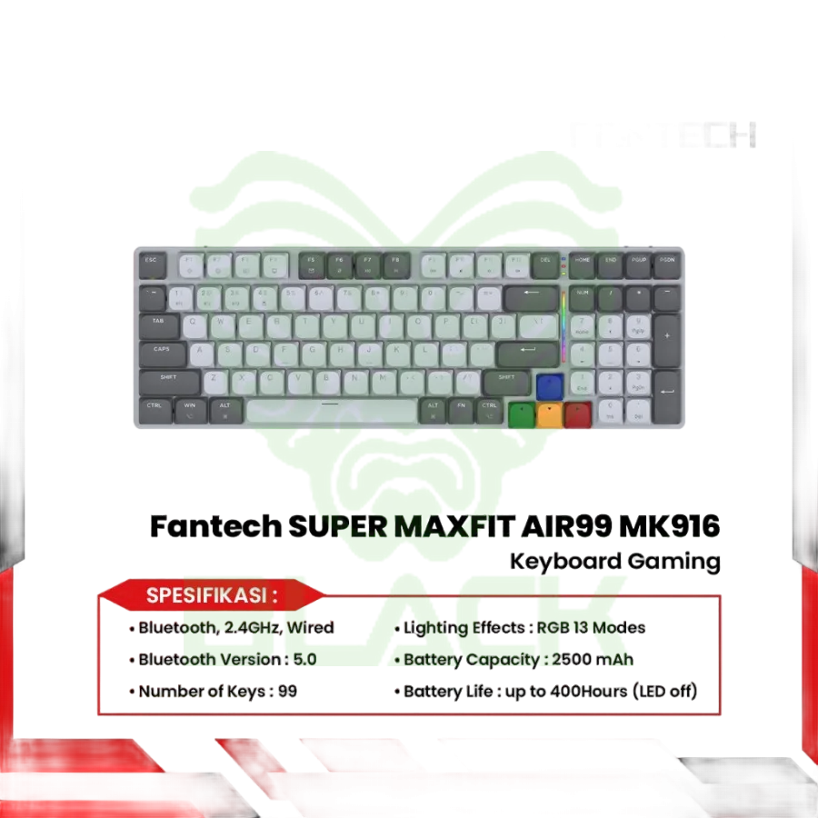 TECLADO MECÁNICO INALAMBRICO FANTECH MAXFIT AIR99 MK916 SUPER MAXFIT - GREY (RED SWITCH)
