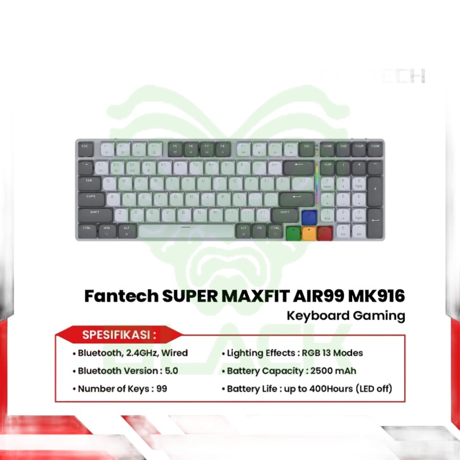 TECLADO MECÁNICO INALAMBRICO FANTECH MAXFIT AIR99 MK916 SUPER MAXFIT - GREY (RED SWITCH)